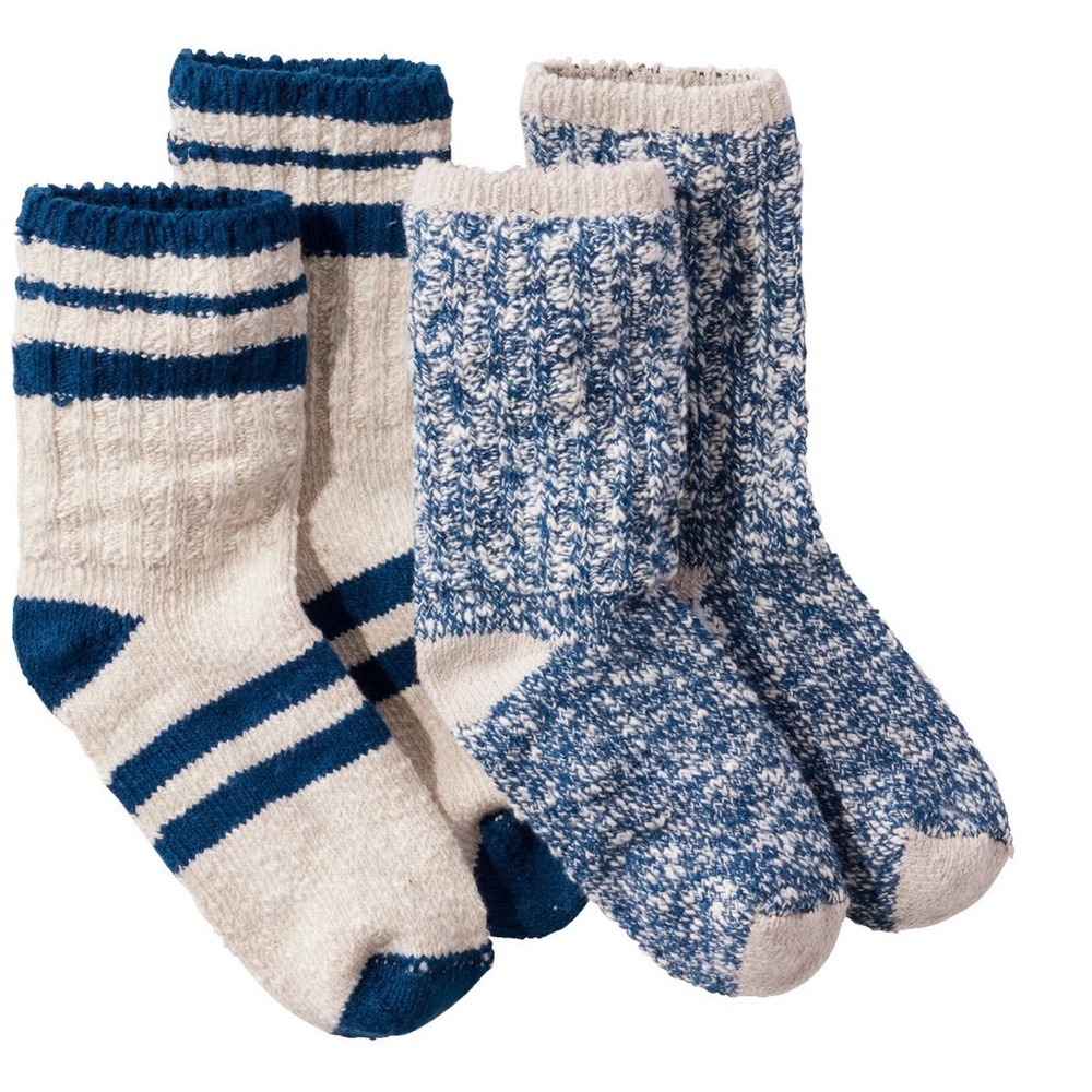 L.L. Bean Cozy Blue & Cream Adults' Cotton Ragg Sock, 2-Pack (in packaging) (M)